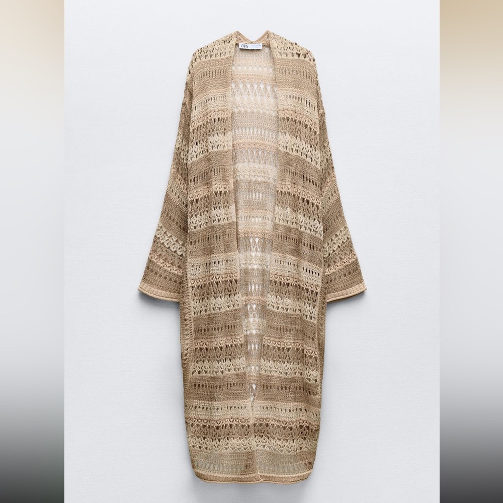 Zara long crochet stripes knit cardigan, duster coat
